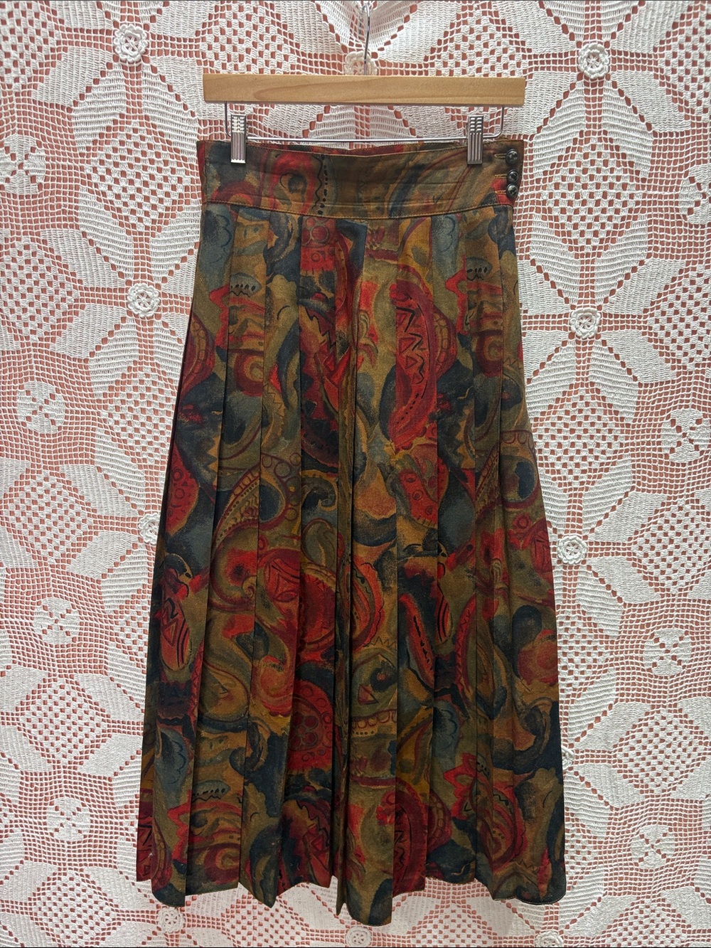Vintage 100% Wool Pleated Midi Skirt